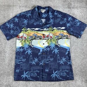 Aloha Republic Shirt Men's Large Blue Short Sleeve Motorcycle Beach Hawaiian